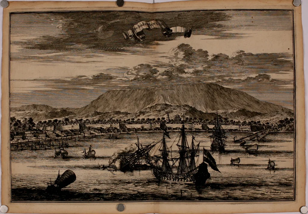 An illustration from Oost-Indische voyagie; vervattende veel voorname voorvallen en ongemeene oreemde geschiedenissen, bloedige zee- en landtgevechten tegen de Portugeesen en Makassaren .., 1676, leaf 579