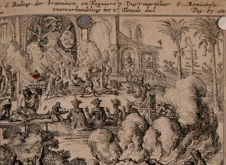 An illustration from Oost-Indische voyagie; vervattende veel voorname voorvallen en ongemeene oreemde geschiedenissen, bloedige zee- en landtgevechten tegen de Portugeesen en Makassaren .., 1676, leaf 599
