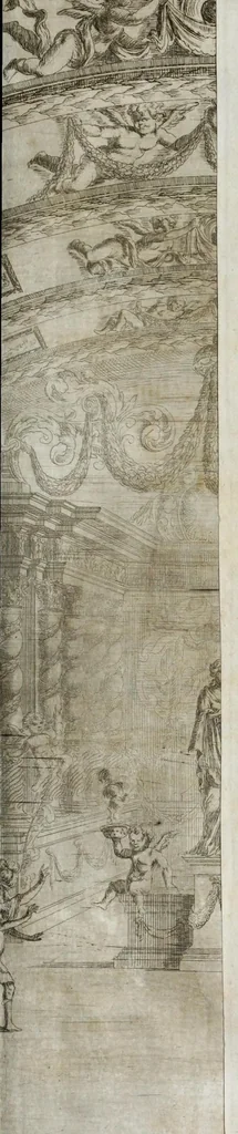 An illustration from Opera-Ballet von dem Judicio Paridis, und der Helenae Raub : so auf dem churfürstlichen sächssischen Haupt-Theatro bey dem Friedens-Feste, nebenst denen vorgegangenen Ballete von Wirckung der sieben Planeten, Ring- und Qvintan-Rennen, wie auch Büchsen-Schiessen, Feuerwercke des Herculis, und Fuss-Thurniere : gehalten am 7/17 Tage dess Winter-Monats anno 1679, 1679, leaf 39