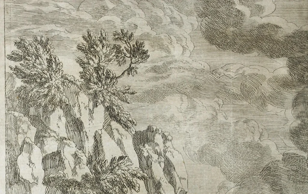 An illustration from Opera-Ballet von dem Judicio Paridis, und der Helenae Raub : so auf dem churfürstlichen sächssischen Haupt-Theatro bey dem Friedens-Feste, nebenst denen vorgegangenen Ballete von Wirckung der sieben Planeten, Ring- und Qvintan-Rennen, wie auch Büchsen-Schiessen, Feuerwercke des Herculis, und Fuss-Thurniere : gehalten am 7/17 Tage dess Winter-Monats anno 1679, 1679, leaf 46