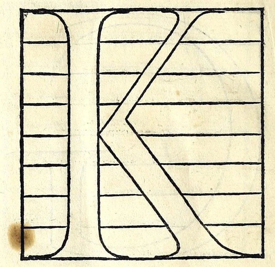 An illustration from Opera di frate Vespasiano Amphiareo da Ferrara dell'ordine minore conventvale, nella qvale s'insegna a scrivere varie sorti di lettere : & massime una lettera bastarda da lui nouamente con sua industria ritrouata, laquale serue al cancellaresco & mercantesco : poi insegna a far l'inchiostro negrissimo con tanta facilità, che ciascuno per semplice che sia, lo saprà far da se : anchora a macinar l'oro, & scriuere con esso come si farà con l'inchiostro, parimente a scriuere con l'azurro, & col cenaprio : opera vtilissima, e molto necessaria all'uso humano : aggivntovi di nvovo dve bellissimi alpha beti di maiuscole, che nell'altre impressioni non si sono piu stampati, 1572, leaf 106