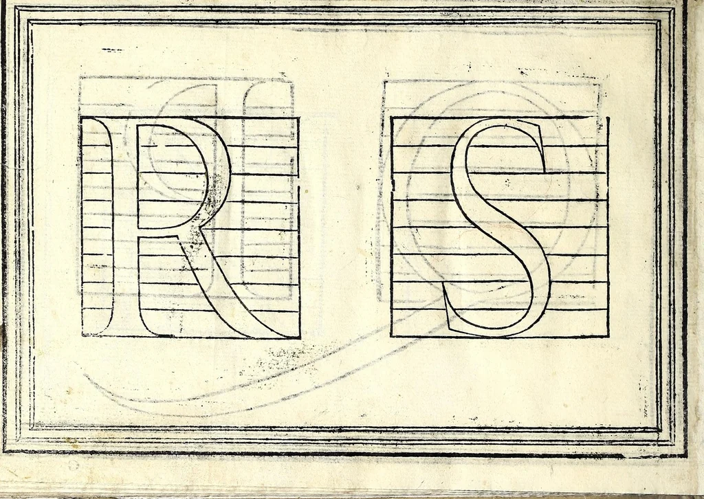 An illustration from Opera di frate Vespasiano Amphiareo da Ferrara dell'ordine minore conventvale, nella qvale s'insegna a scrivere varie sorti di lettere : & massime una lettera bastarda da lui nouamente con sua industria ritrouata, laquale serue al cancellaresco & mercantesco : poi insegna a far l'inchiostro negrissimo con tanta facilità, che ciascuno per semplice che sia, lo saprà far da se : anchora a macinar l'oro, & scriuere con esso come si farà con l'inchiostro, parimente a scriuere con l'azurro, & col cenaprio : opera vtilissima, e molto necessaria all'uso humano : aggivntovi di nvovo dve bellissimi alpha beti di maiuscole, che nell'altre impressioni non si sono piu stampati, 1572, leaf 110