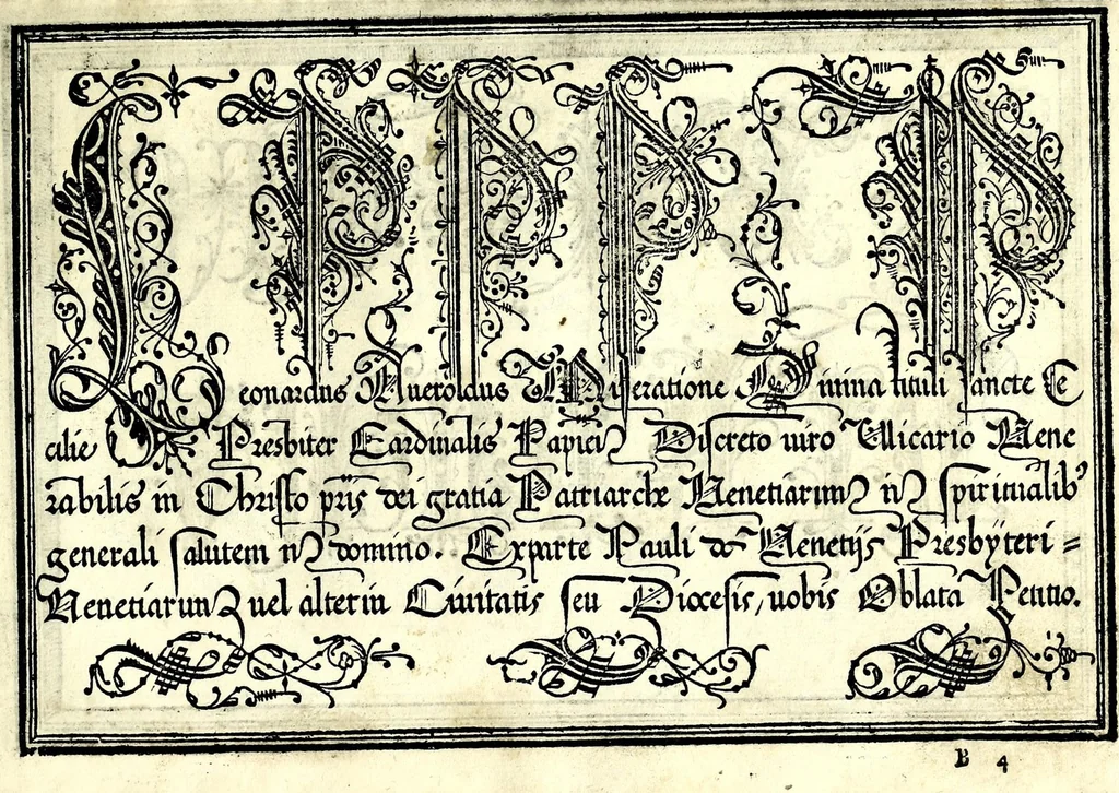 An illustration from Opera di frate Vespasiano Amphiareo da Ferrara dell'ordine minore conventvale, nella qvale s'insegna a scrivere varie sorti di lettere : & massime una lettera bastarda da lui nouamente con sua industria ritrouata, laquale serue al cancellaresco & mercantesco : poi insegna a far l'inchiostro negrissimo con tanta facilità, che ciascuno per semplice che sia, lo saprà far da se : anchora a macinar l'oro, & scriuere con esso come si farà con l'inchiostro, parimente a scriuere con l'azurro, & col cenaprio : opera vtilissima, e molto necessaria all'uso humano : aggivntovi di nvovo dve bellissimi alpha beti di maiuscole, che nell'altre impressioni non si sono piu stampati, 1572, leaf 35