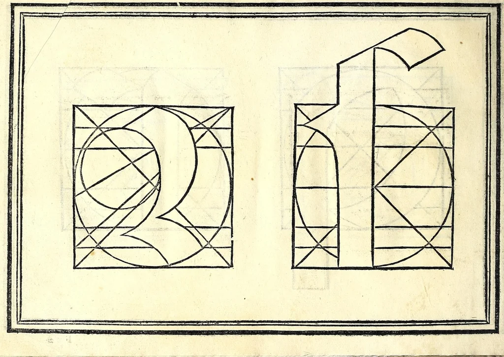 An illustration from Opera di frate Vespasiano Amphiareo da Ferrara dell'ordine minore conventvale, nella qvale s'insegna a scrivere varie sorti di lettere : & massime una lettera bastarda da lui nouamente con sua industria ritrouata, laquale serue al cancellaresco & mercantesco : poi insegna a far l'inchiostro negrissimo con tanta facilità, che ciascuno per semplice che sia, lo saprà far da se : anchora a macinar l'oro, & scriuere con esso come si farà con l'inchiostro, parimente a scriuere con l'azurro, & col cenaprio : opera vtilissima, e molto necessaria all'uso humano : aggivntovi di nvovo dve bellissimi alpha beti di maiuscole, che nell'altre impressioni non si sono piu stampati, 1572, leaf 96