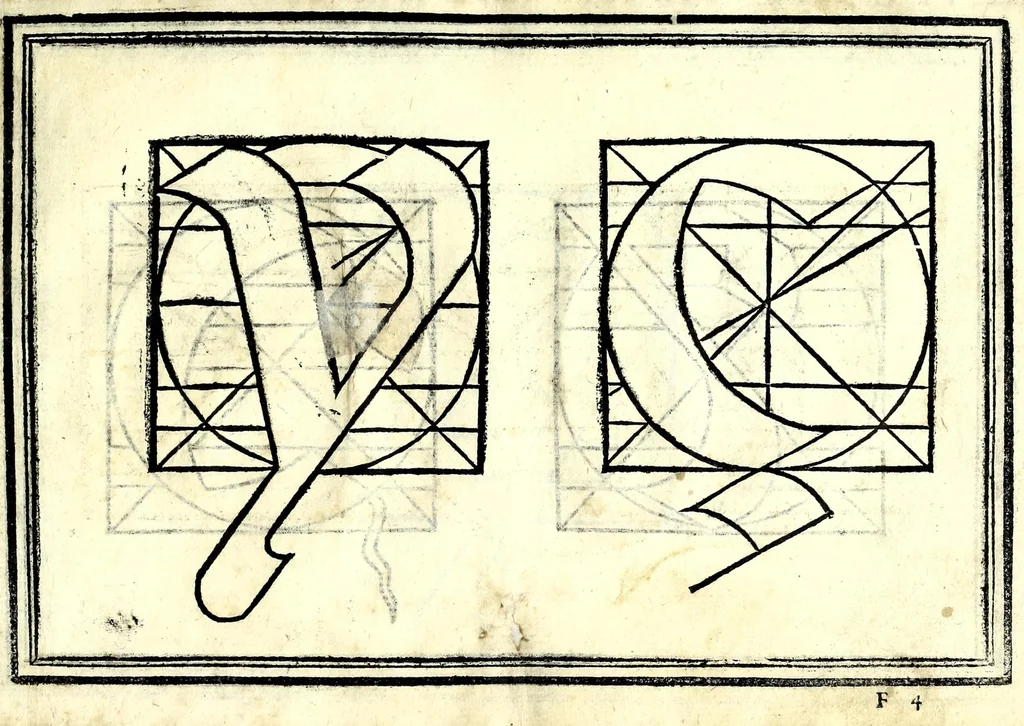 An illustration from Opera di frate Vespasiano Amphiareo da Ferrara dell'ordine minore conventvale, nella qvale s'insegna a scrivere varie sorti di lettere : & massime una lettera bastarda da lui nouamente con sua industria ritrouata, laquale serue al cancellaresco & mercantesco : poi insegna a far l'inchiostro negrissimo con tanta facilità, che ciascuno per semplice che sia, lo saprà far da se : anchora a macinar l'oro, & scriuere con esso come si farà con l'inchiostro, parimente a scriuere con l'azurro, & col cenaprio : opera vtilissima, e molto necessaria all'uso humano : aggivntovi di nvovo dve bellissimi alpha beti di maiuscole, che nell'altre impressioni non si sono piu stampati, 1572, leaf 99
