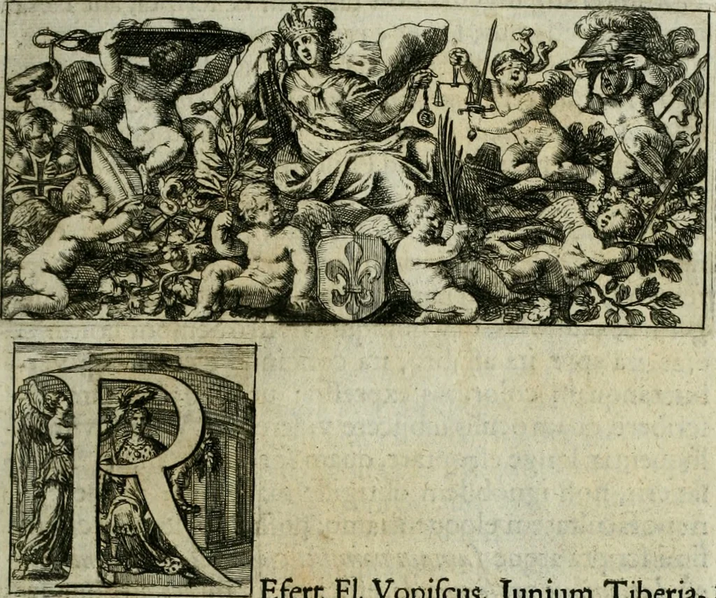 An illustration from Opera historica et philologica, sacra et profana. In quibus historia Boica, res augustanae, conversio & passio ss. martyrum Afrae, Hilariae, Dignae [et al.] ... continentur, 1682, leaf 26