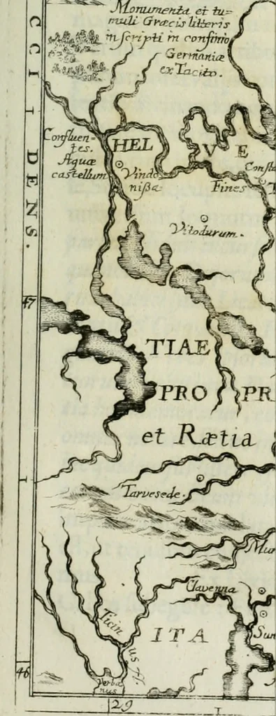 An illustration from Opera historica et philologica, sacra et profana. In quibus historia Boica, res augustanae, conversio & passio ss. martyrum Afrae, Hilariae, Dignae [et al.] ... continentur, 1682, leaf 330
