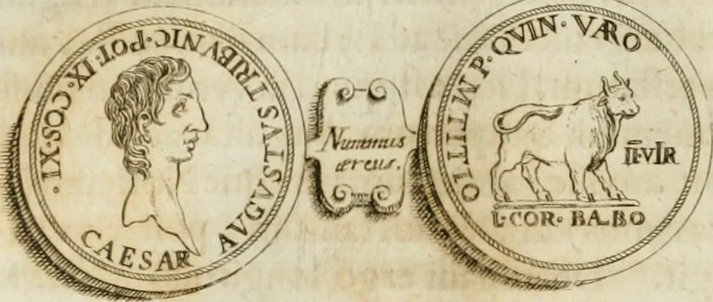 An illustration from Opera historica et philologica, sacra et profana. In quibus historia Boica, res augustanae, conversio & passio ss. martyrum Afrae, Hilariae, Dignae [et al.] ... continentur, 1682, leaf 371