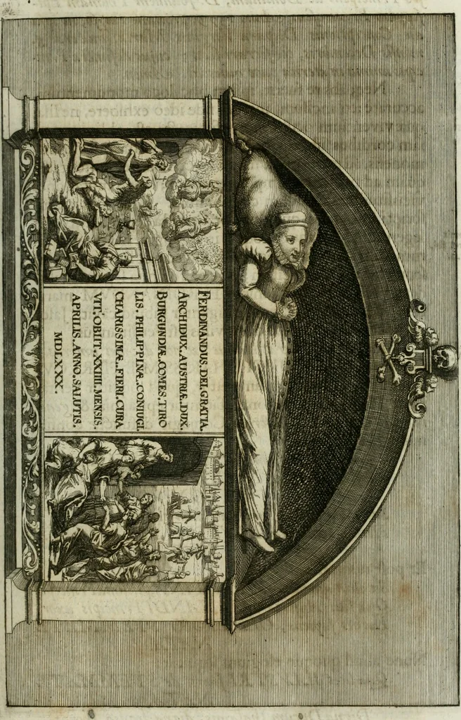 An illustration from Opera historica et philologica, sacra et profana. In quibus historia Boica, res augustanae, conversio & passio ss. martyrum Afrae, Hilariae, Dignae [et al.] ... continentur, 1682, leaf 38