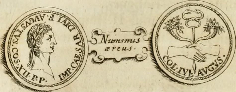 An illustration from Opera historica et philologica, sacra et profana. In quibus historia Boica, res augustanae, conversio & passio ss. martyrum Afrae, Hilariae, Dignae [et al.] ... continentur, 1682, leaf 423