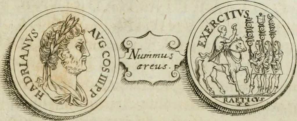 An illustration from Opera historica et philologica, sacra et profana. In quibus historia Boica, res augustanae, conversio & passio ss. martyrum Afrae, Hilariae, Dignae [et al.] ... continentur, 1682, leaf 434