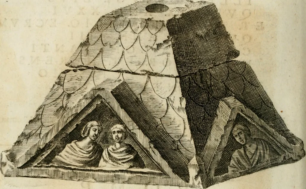 An illustration from Opera historica et philologica, sacra et profana. In quibus historia Boica, res augustanae, conversio & passio ss. martyrum Afrae, Hilariae, Dignae [et al.] ... continentur, 1682, leaf 529