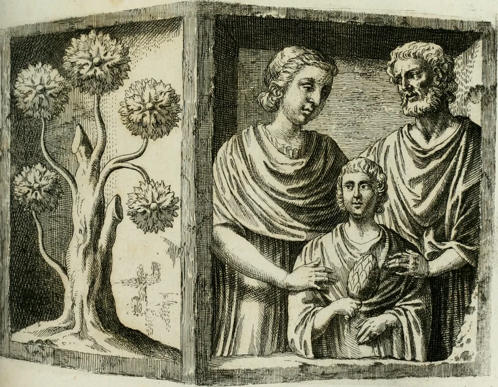 An illustration from Opera historica et philologica, sacra et profana. In quibus historia Boica, res augustanae, conversio & passio ss. martyrum Afrae, Hilariae, Dignae [et al.] ... continentur, 1682, leaf 546
