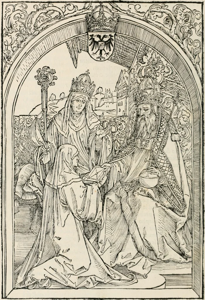 An illustration from Opera Hrosuite : illustris uirginis et monialis Germane, gente Saxonico orte, 1501, leaf 13