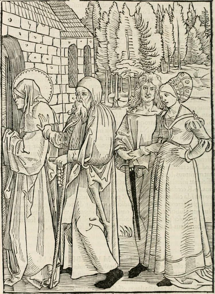 An illustration from Opera Hrosuite : illustris uirginis et monialis Germane, gente Saxonico orte, 1501, leaf 35