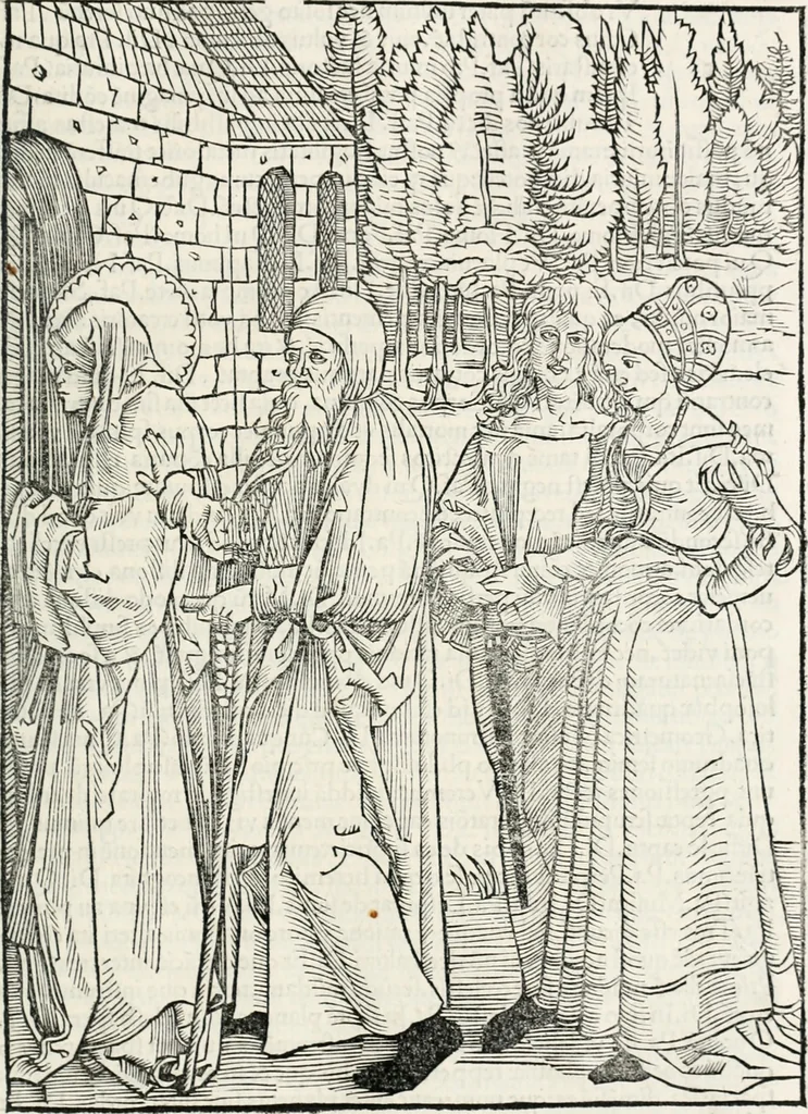 An illustration from Opera Hrosuite : illustris uirginis et monialis Germane, gente Saxonico orte, 1501, leaf 42