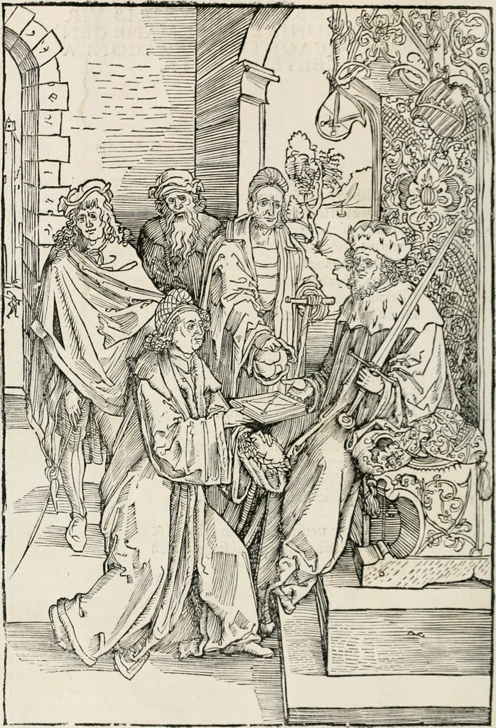 An illustration from Opera Hrosuite : illustris uirginis et monialis Germane, gente Saxonico orte, 1501, leaf 7