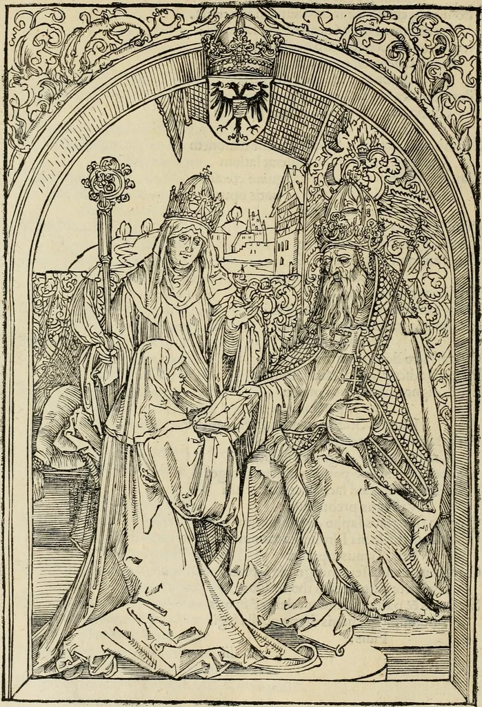 An illustration from Opera Hrosvite, illvstris virginis et monialis germane, gente Saxonica orte, nvper a Conrado Celte inventa, 1501, leaf 13