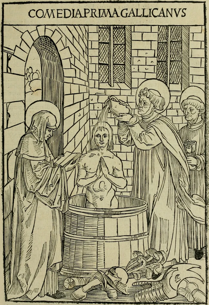 An illustration from Opera Hrosvite, illvstris virginis et monialis germane, gente Saxonica orte, nvper a Conrado Celte inventa, 1501, leaf 16