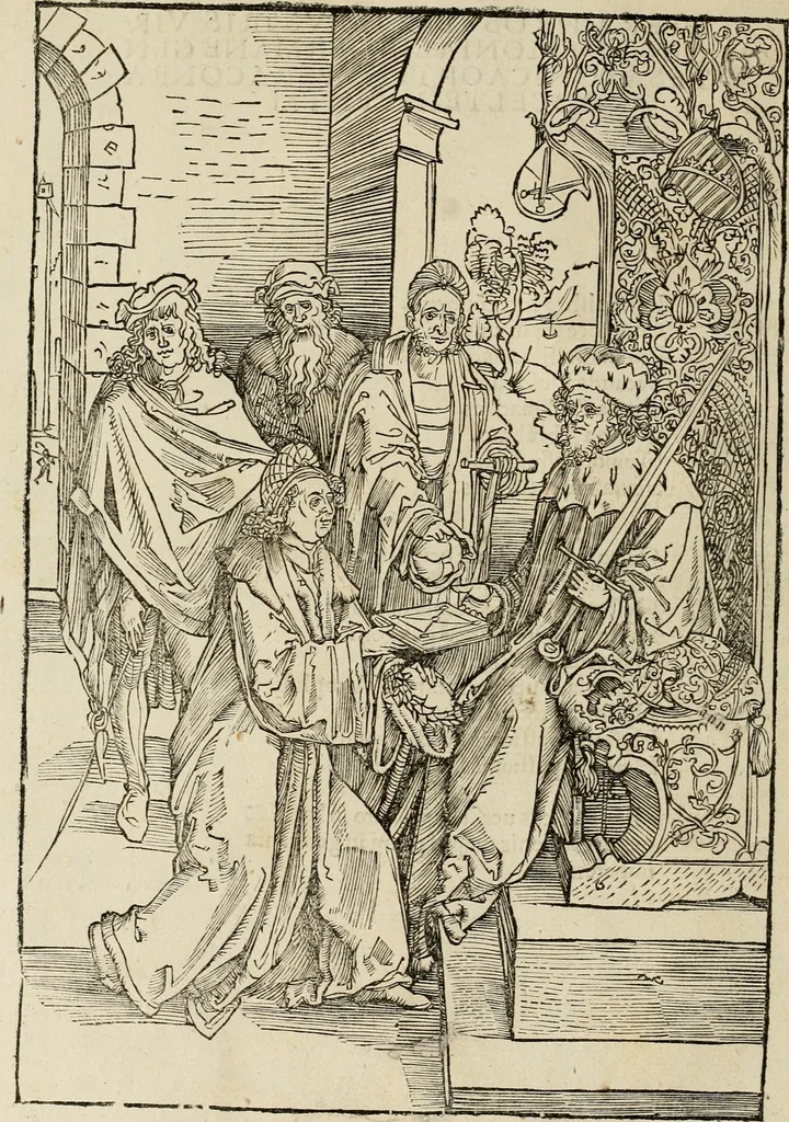 An illustration from Opera Hrosvite, illvstris virginis et monialis germane, gente Saxonica orte, nvper a Conrado Celte inventa, 1501, leaf 7