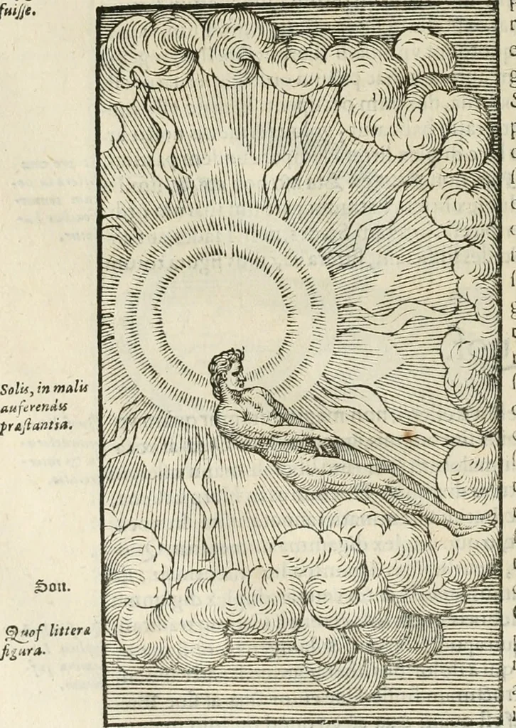 An illustration from Opera Ioan. Goropii Becani, hactenus in lucum non edita: nempe, Hermathena, Heiroglyphica, Vertumnus, Gallica, Francica, Hispanica, 1580, leaf 525