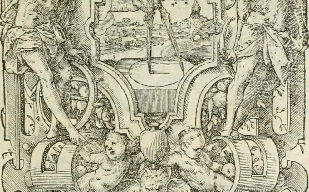An illustration from Opera Ioan. Goropii Becani, hactenus in lucum non edita: nempe, Hermathena, Heiroglyphica, Vertumnus, Gallica, Francica, Hispanica, 1580, leaf 564