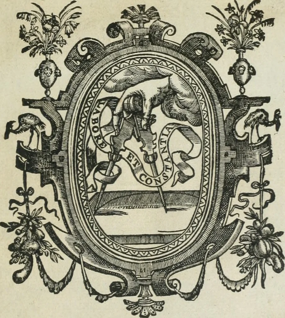 An illustration from Opera Ioan. Goropii Becani, hactenus in lucum non edita: nempe, Hermathena, Heiroglyphica, Vertumnus, Gallica, Francica, Hispanica, 1580, leaf 6