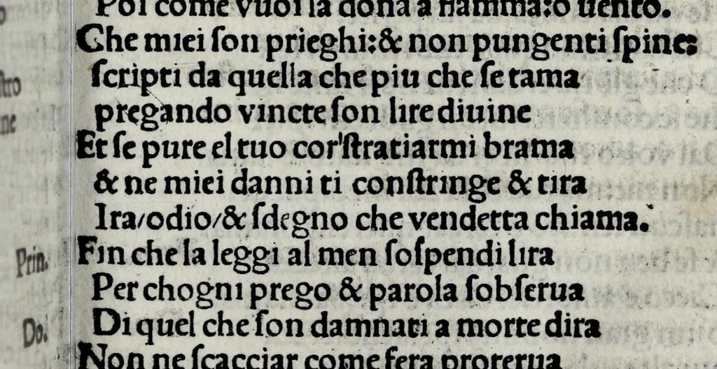 An illustration from Opera noua del preclarissimo messer Bernardo Accolti Aretino, scriptore apostolico & abreuiatore : zoe, soneti, capitoli, strãmoti, & vna comedia : con dui capitoli, vno in laude dela Madonna Laltro de la Fede, 1519, leaf 47