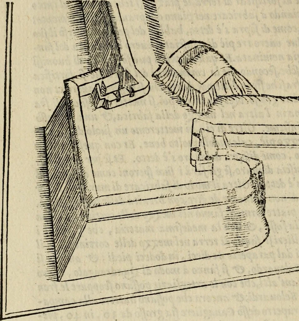 An illustration from Opera nvova di fortificare, offendere et difendere : et far gli alloggiamenti campali, secondo l'uso di guerra : aggiontovi nel fine vn trattato de gl'essamini de' bombardieri, & di far fuochi arteficiati : cosa molto vtile e dilettevole, 1564, leaf 105