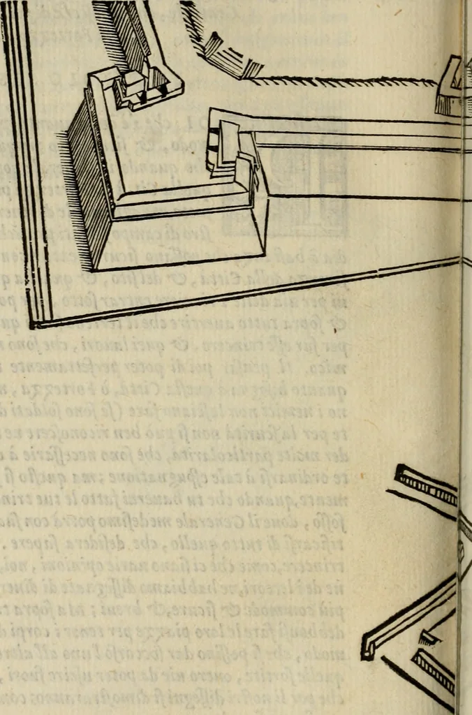 An illustration from Opera nvova di fortificare, offendere et difendere : et far gli alloggiamenti campali, secondo l'uso di guerra : aggiontovi nel fine vn trattato de gl'essamini de' bombardieri, & di far fuochi arteficiati : cosa molto vtile e dilettevole, 1564, leaf 117