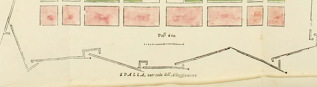 An illustration from Opera nvova di fortificare, offendere et difendere : et far gli alloggiamenti campali, secondo l'uso di guerra : aggiontovi nel fine vn trattato de gl'essamini de' bombardieri, & di far fuochi arteficiati : cosa molto vtile e dilettevole, 1564, leaf 204