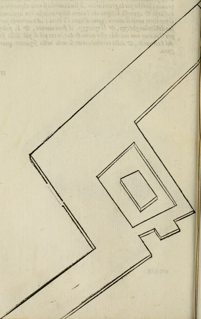 An illustration from Opera nvova di fortificare, offendere et difendere : et far gli alloggiamenti campali, secondo l'uso di guerra : aggiontovi nel fine vn trattato de gl'essamini de' bombardieri, & di far fuochi arteficiati : cosa molto vtile e dilettevole, 1564, leaf 61