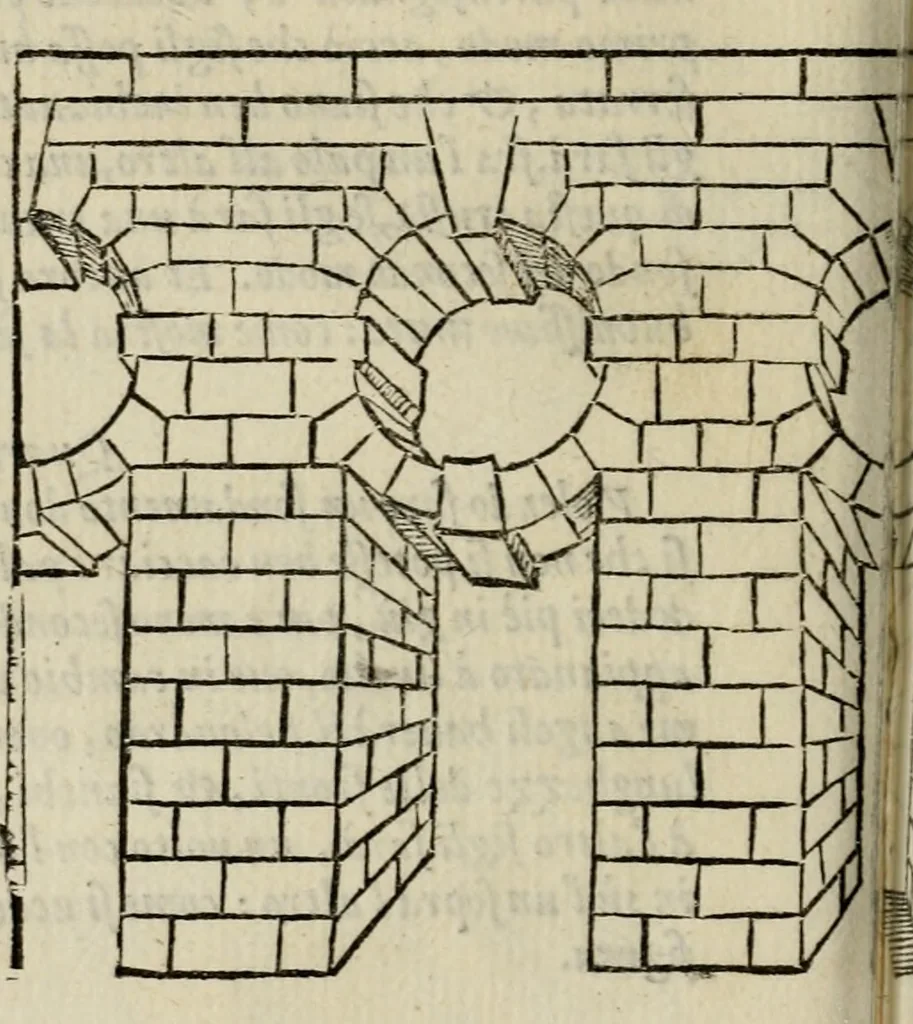 An illustration from Opera nvova di fortificare, offendere et difendere : et far gli alloggiamenti campali, secondo l'uso di guerra : aggiontovi nel fine vn trattato de gl'essamini de' bombardieri, & di far fuochi arteficiati : cosa molto vtile e dilettevole, 1564, leaf 69
