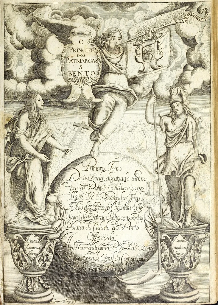 An illustration from O principe dos patriarcas S. Bento : ... de sua vida, discursada em emprezas politicas e predicaueis, 1683, leaf 7