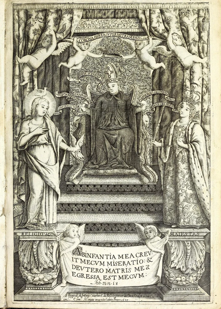 An illustration from O principe dos patriarcas S. Bento : ... de sua vida, discursada em emprezas politicas e predicaueis, 1683, leaf 9