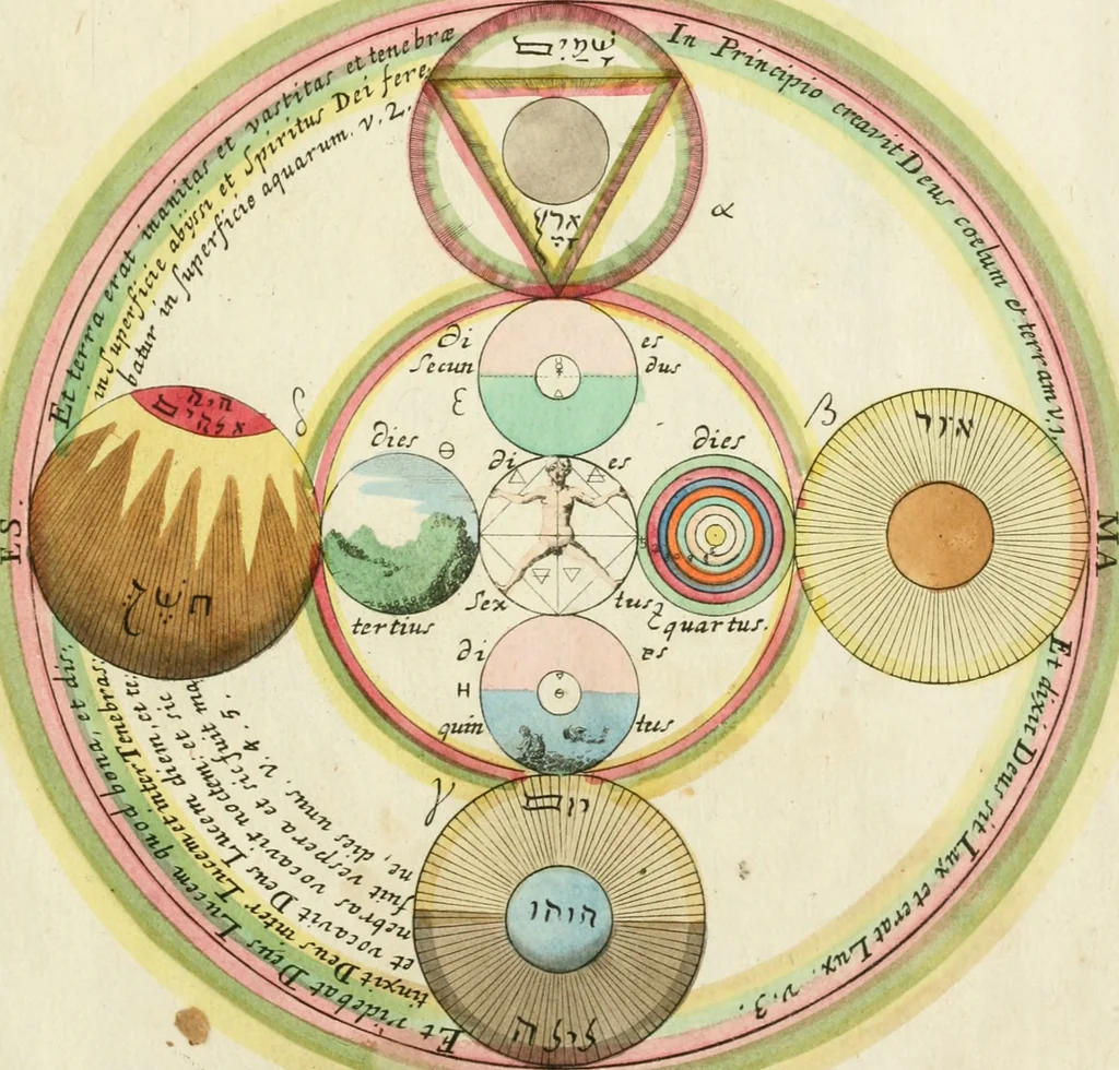 An illustration from Opus mago-cabalisticum et theologicum : vom Uhrsprung und Erzeugung des Saltzes, dessen Natur und Eigenschafft, wie auch dessen Nutz und Gebrauch ..., 1719, leaf 104