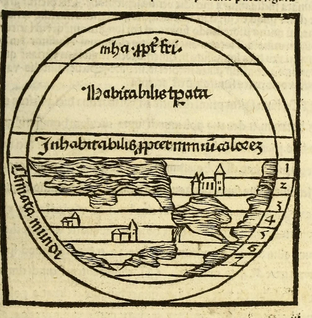 An illustration from Opus sphericum magistri Ioa[n]nis de Sacro busco natione angli figuris verissime exculptis et i[n]terp[re]tatione familiari ad co[m]moditatem desiderantiu[m] iucundissima artis astronomice callere principia pulcherrime et iterata recognitione illustratum, 1505, leaf 69