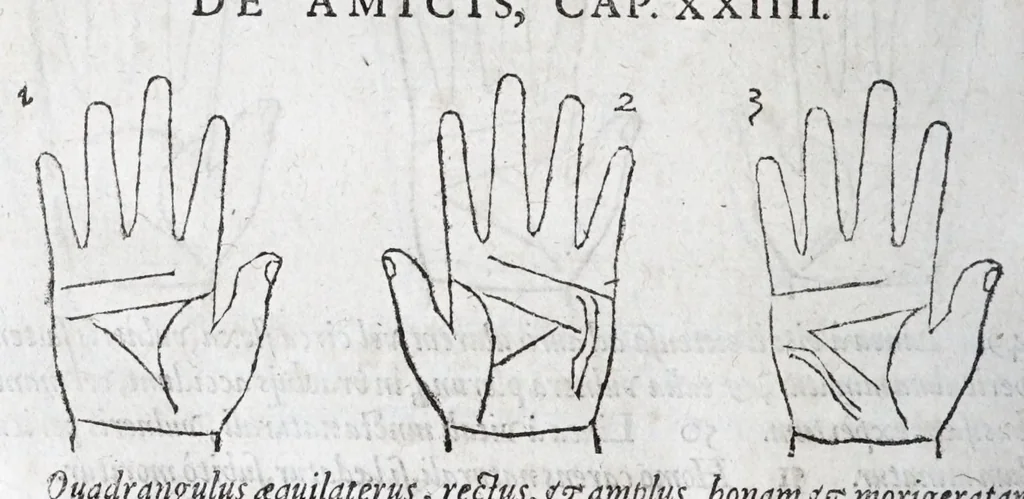 An illustration from Opvs mathematicvm octo libros complectens : innvmeris propemodvm figvris idealibvs manvvm et physiognomiae, aliisqve adornatvm, qvorvm sex priores libri absolutissimae cheiromantiae theoricam, praxim, doctrinam, artem, & experientiam verissimam continent : septimus physiognomiae dispositionem, hominumque omnium qualitates & complexiones : octauus periaxiomata de faciebus signorum, & quid sol in vnaquaque domo existens, natis polliceatur : remedia quoq; omnium aegritudinum complectitur : et naturalem astrologiam atq; effectus lunae quoad diuersas aegritudines : item isagogen astrologiae iudiciariae, & totius diuinatricis artis encomia ..., 1562, leaf 312