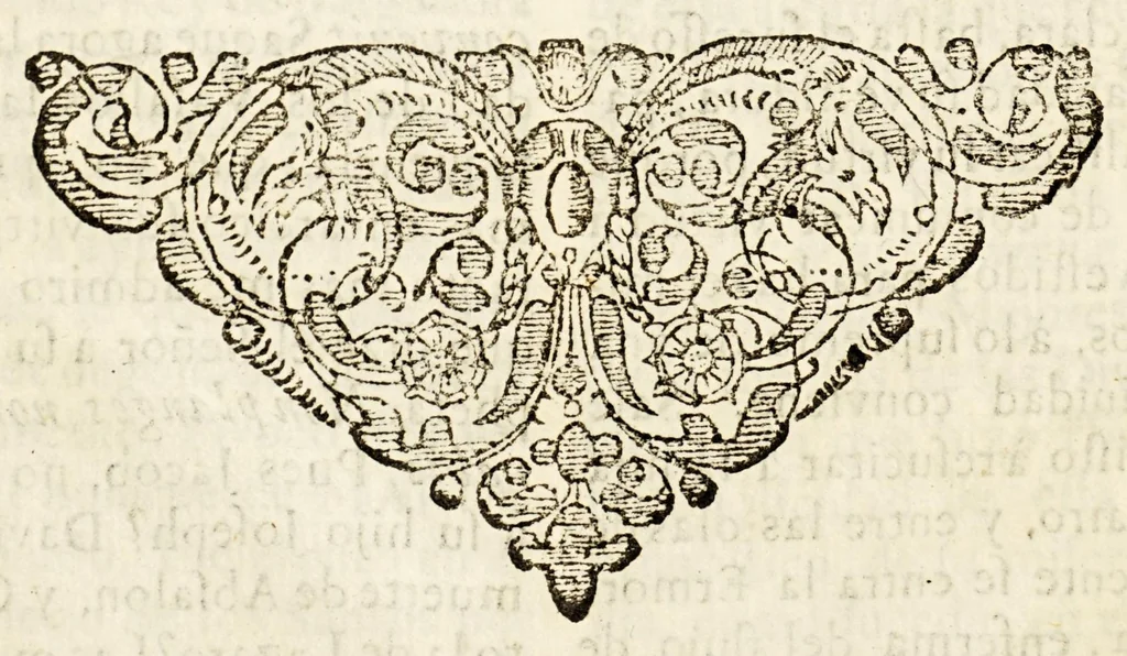 An illustration from Oracion funebre a las honras, que hizo la religion seraphica a la muerte de la augusta señora Mariana de Austria, nuestra reyna, en el convento de N. P. S. Francisco de Mexico. Año de mil seiscientos y noventa y seis., 1697, leaf 34