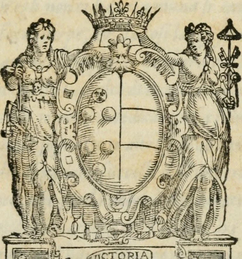 An illustration from Oratione di m. Piero Vettori in lode di Massimiliano ij. imperadore, morto : recitata nella chiesa di San Lorenzo, il di xij. di nouembre, M D LXXVI, 1576, leaf 8