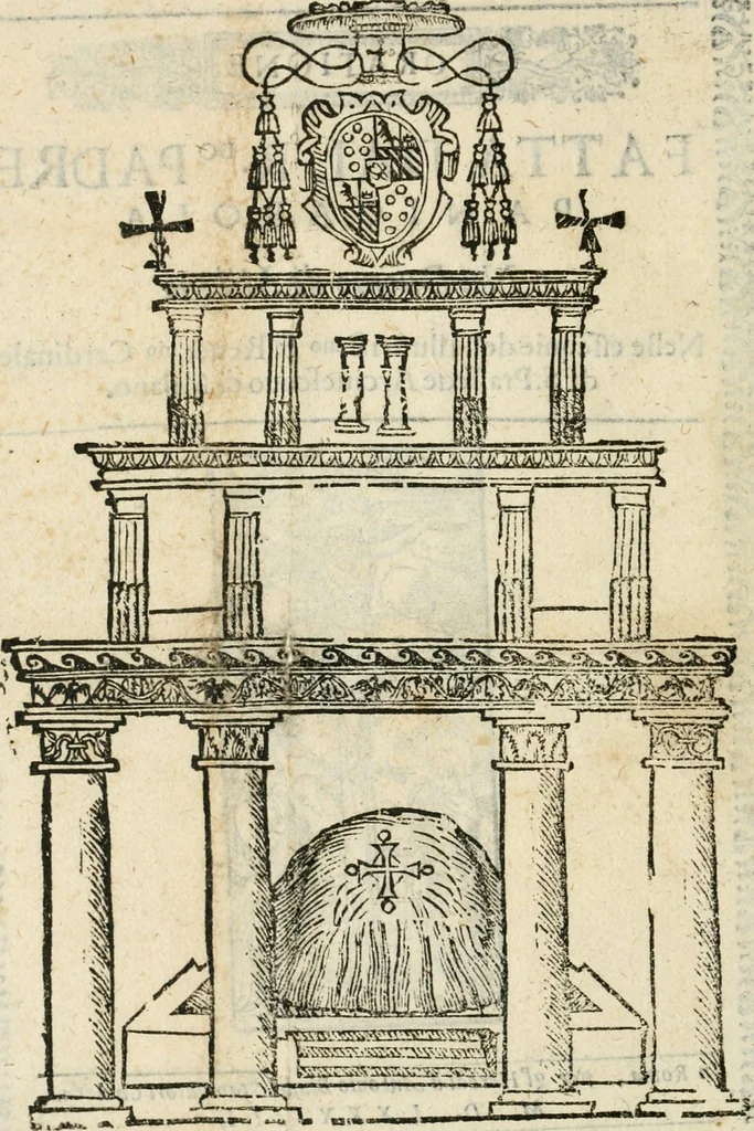An illustration from Oratione fatta dal r.do padre Panigarola nel Duomo di Milano : nelle essequie dell'illustriss.mo & reuer.mo cardinale di S. Prassede arciuescouo di Milano, 1584, leaf 9