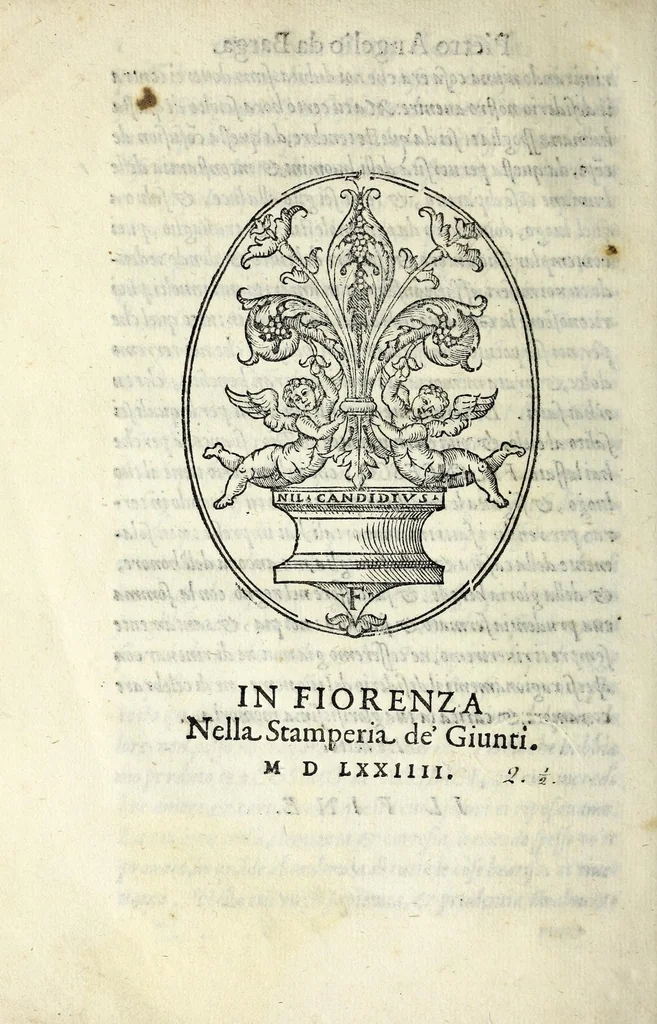An illustration from Oratione fvnerale di M. Pietro Angelio da Barga, fatta nelle esseqvie del sereniss. Cosimo de Medici, gran duca di Toscana : recitata nel duomo di Pisa il di xiiij giugno MDLXXIIII e tradotta in lingva fiorentina, 1574, leaf 32