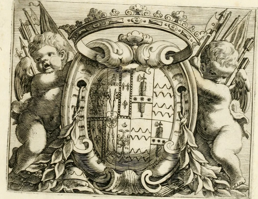 An illustration from Oratione fvnerale nelle solenni eseqvie di Alfonso IV. dvca di Modona e Reggio etc., à 16. di luglio l'anno MDCLXII. defunto : celebrate à 12. di giugno MDCLXIII. dall'Altezze serenisime di madama Lavra Sva consorte e del serenissimo dvca Francesco II. Svo figlio, 1663, leaf 8