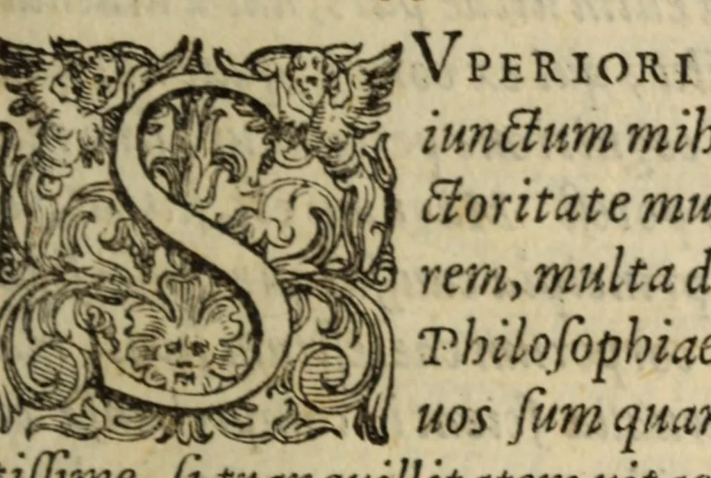 An illustration from Orationes, XXIII earum index statim post praesationem continetur : eiusdem interpretatio quincti libri Ethicorum Aristotelis ad Nicomachum : eiusdem hymni sacri & alia quaedam poematia, 1575, leaf 85