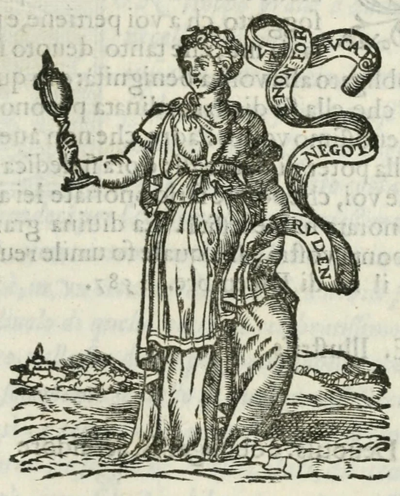 An illustration from Orazione del cavalier Lionardo Salviati delle lodi di Donno Alfonso D'Este, recitata nell'Accademia di Ferrara per la morte di quel signore, 1587, leaf 3