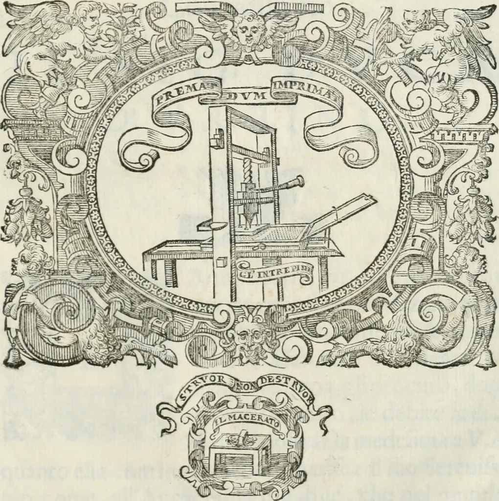 An illustration from Orazione del s.r Alessandro Gvarini, accademico intrepido, detto il Macerato : fatta in lode di D. Alderano Cybo, marchese di Carrara e recitata publicamente nell'Accademia, 1609, leaf 2