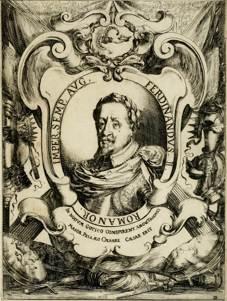 An illustration from Orazione di Piero Strozzi recitata da lui pubbli.te nella chiesa di S. Lorenzo nell' esequie celebrate alla Maesta Cesarea dell' imp.re Ferdinando II. dall' Alt.za Ser.ma di Ferdinando II gran duca di Toscana, il di 2 d' apr.le 1637, 1637, leaf 8