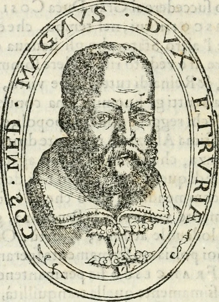 An illustration from Orazione fvnerale di Benedetto Betti : da lui publicamente recitata nelle esequie del sereniss. Cosimo Medici gran duca di Toscana : celebrate il dì 13. de giugnio 1574. nella Compagnia di S. Giouanni Vangelista : con la descrizione dell'apparato messa nel fine, 1574, leaf 27