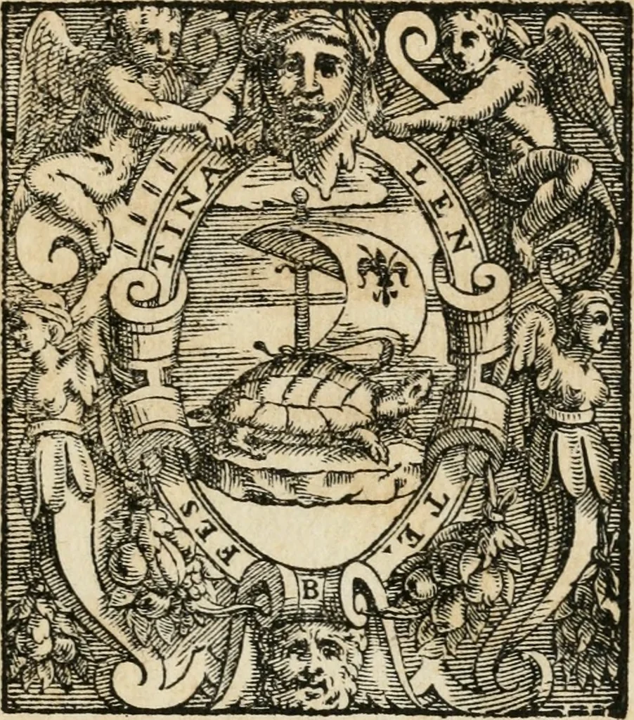 An illustration from Orazione fvnerale del cavalier Lionardo Salviati : da lui publicamente recitata nell'esequie del sereniss. Cosimo Medici grandvca di Toscana, gran maestro della relligione de' Caualieri di Santo Stefano : celebrate l'vltimo dì d'aprile dell'anno 1574 nella chiesa dell'ordine in Pisa, 1574, leaf 34