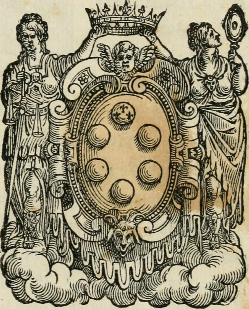An illustration from Orazione fvnerale del cavalier Lionardo Salviati : da lui publicamente recitata nell'esequie del sereniss. Cosimo Medici grandvca di Toscana, gran maestro della relligione de' Caualieri di Santo Stefano : celebrate l'vltimo dì d'aprile dell'anno 1574 nella chiesa dell'ordine in Pisa, 1574, leaf 4